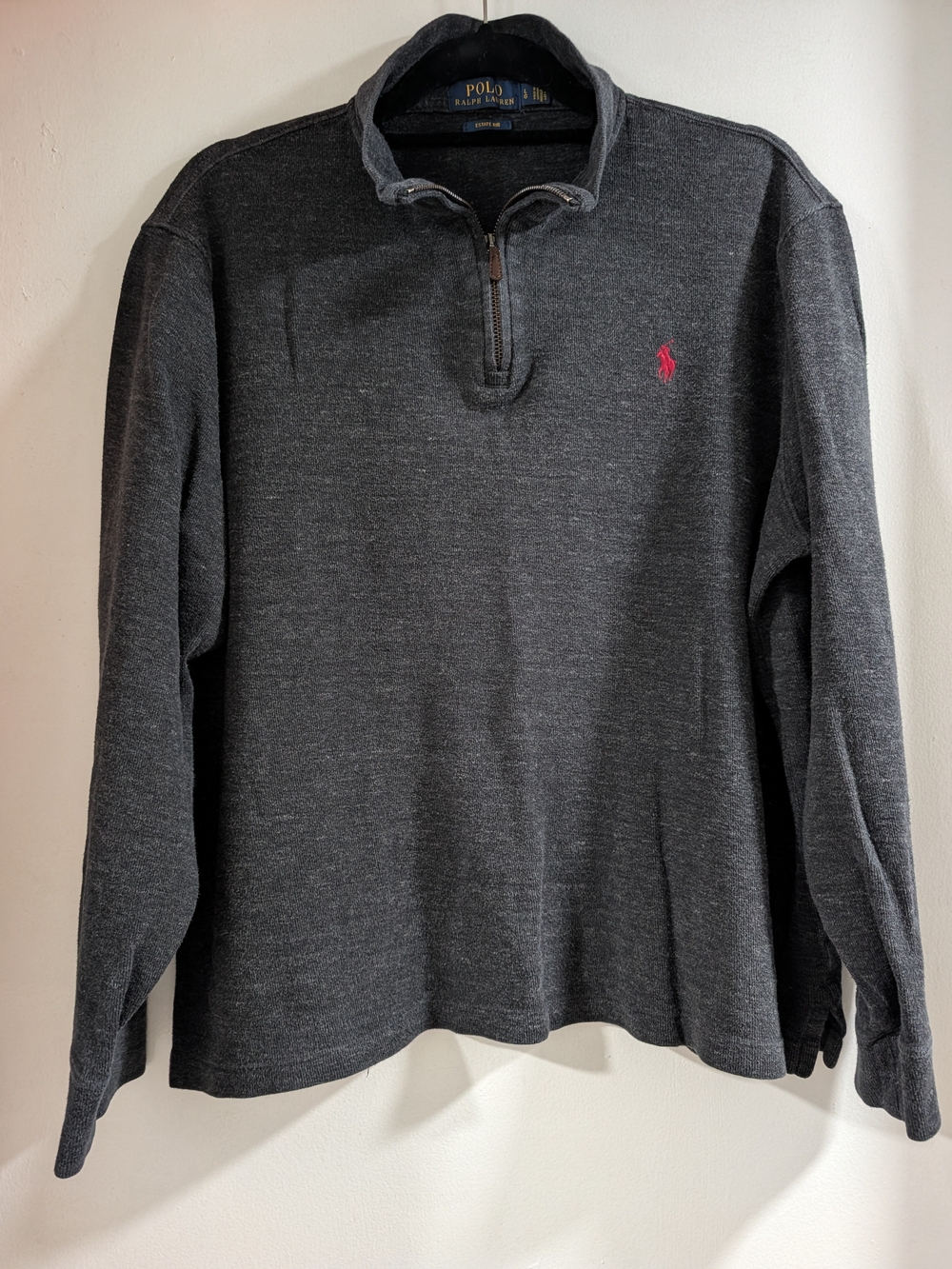 Ralph Lauren Men's Charcoal Half-Zip Sweater with Red Pony